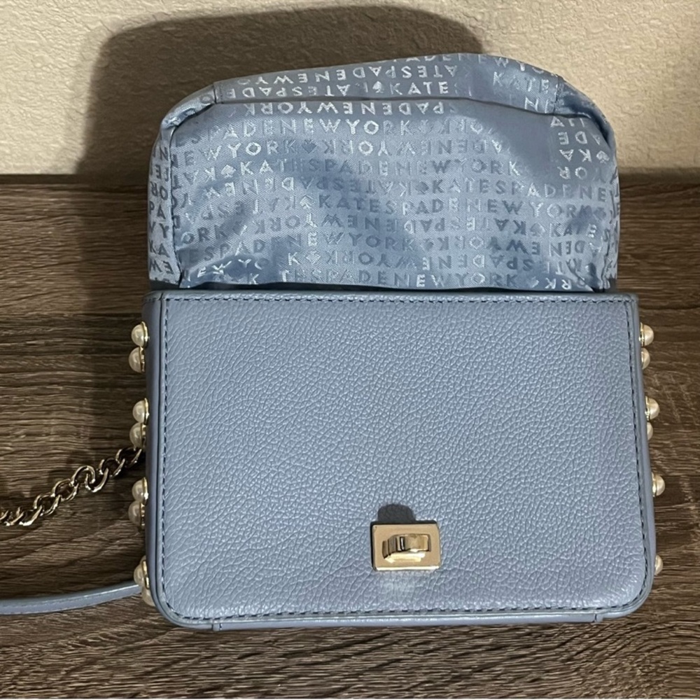 Kate Spade Elegant Pearl-Stud Light Blue Top-Handle Women's Bag EUC - Picture 14 of 15